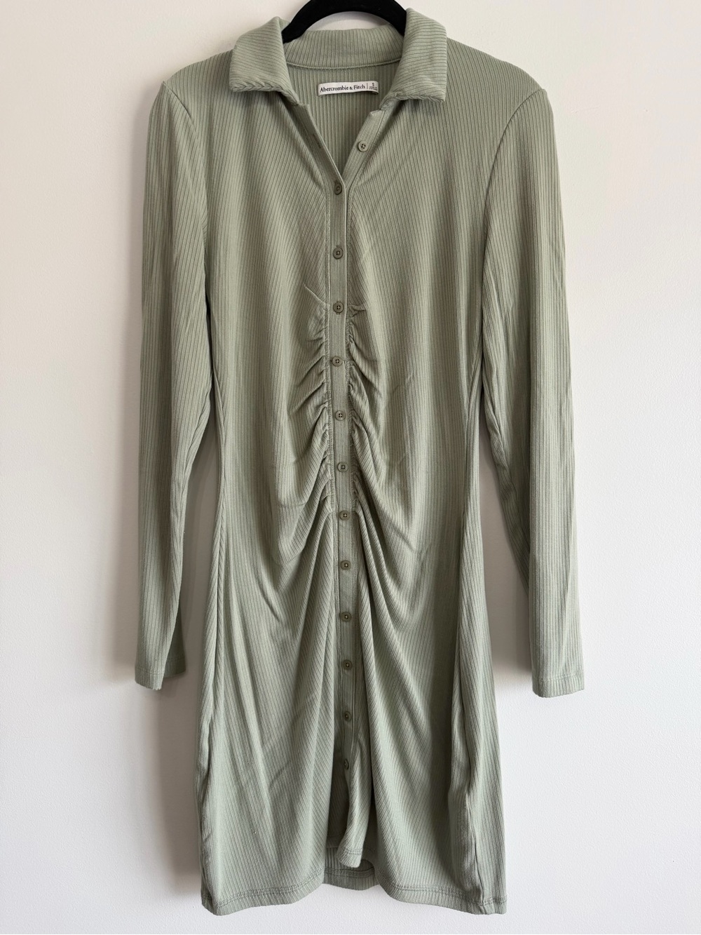 Abercrombie & Fitch S Light Green Ribbed Button-Front Long Sleeve Dress Y2K